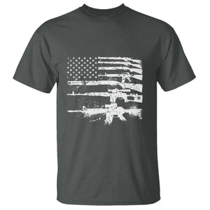 Machine Guns American Flag T Shirt For Gun Owner Lover 2A Retro Vintage TS02 Dark Heather Print Your Wear