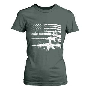 Machine Guns American Flag T Shirt For Women For Gun Owner Lover 2A Retro Vintage TS02 Dark Forest Green Print Your Wear