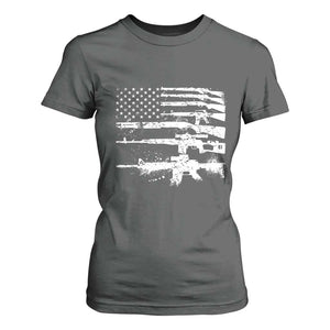 Machine Guns American Flag T Shirt For Women For Gun Owner Lover 2A Retro Vintage TS02 Dark Heather Print Your Wear