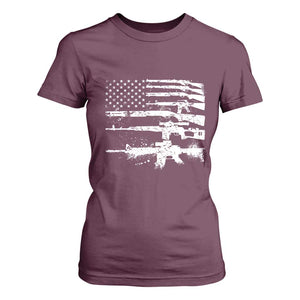 Machine Guns American Flag T Shirt For Women For Gun Owner Lover 2A Retro Vintage TS02 Maroon Print Your Wear