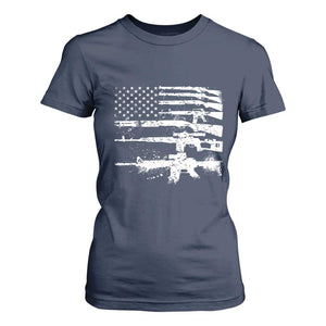 Machine Guns American Flag T Shirt For Women For Gun Owner Lover 2A Retro Vintage TS02 Navy Print Your Wear