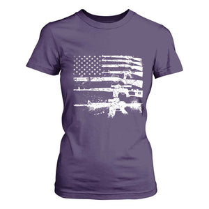 Machine Guns American Flag T Shirt For Women For Gun Owner Lover 2A Retro Vintage TS02 Purple Print Your Wear