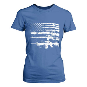 Machine Guns American Flag T Shirt For Women For Gun Owner Lover 2A Retro Vintage TS02 Royal Blue Print Your Wear