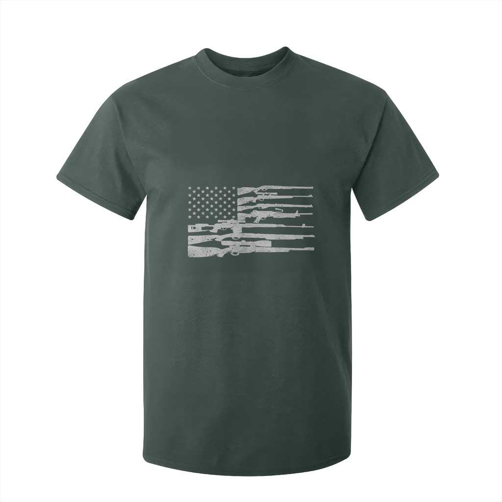 American Flag Rifle Firearm T Shirt For Kid Machine Guns 2A TS02 Dark Forest Green Print Your Wear