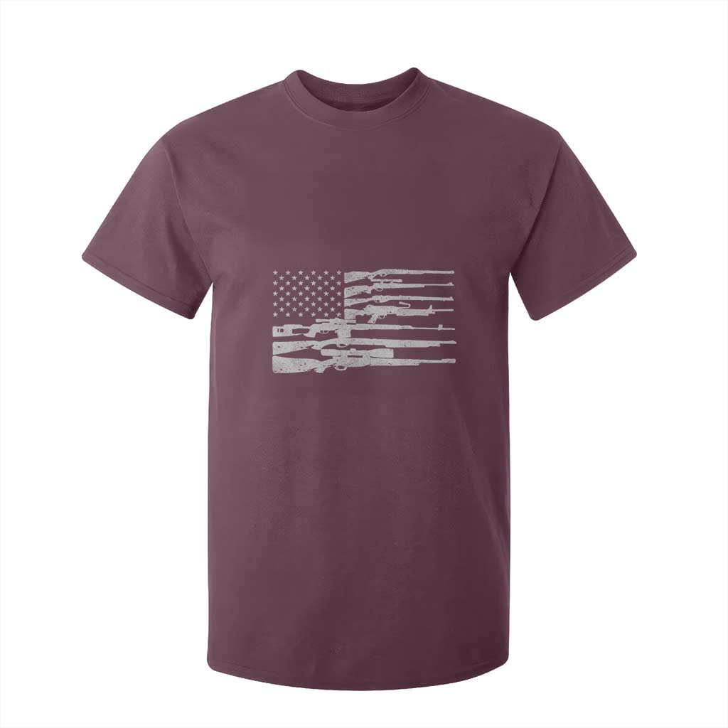 American Flag Rifle Firearm T Shirt For Kid Machine Guns 2A TS02 Maroon Print Your Wear