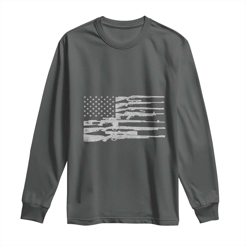 American Flag Rifle Firearm Long Sleeve Shirt Machine Guns 2A TS02 Dark Heather Print Your Wear