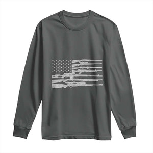 American Flag Rifle Firearm Long Sleeve Shirt Machine Guns 2A TS02 Dark Heather Print Your Wear