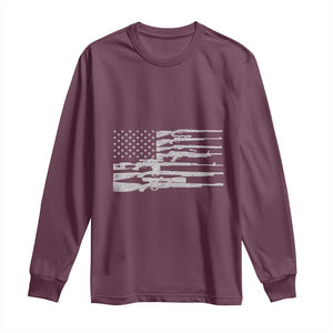 American Flag Rifle Firearm Long Sleeve Shirt Machine Guns 2A TS02 Maroon Print Your Wear