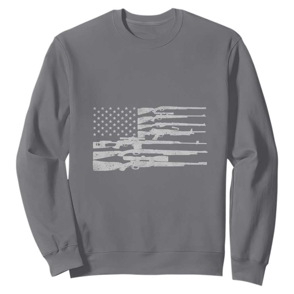 American Flag Rifle Firearm Sweatshirt Machine Guns 2A TS02 Charcoal Print Your Wear
