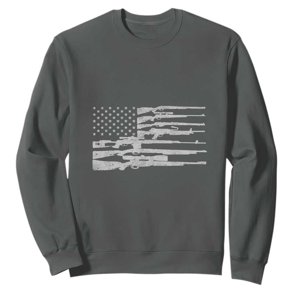American Flag Rifle Firearm Sweatshirt Machine Guns 2A TS02 Dark Heather Print Your Wear