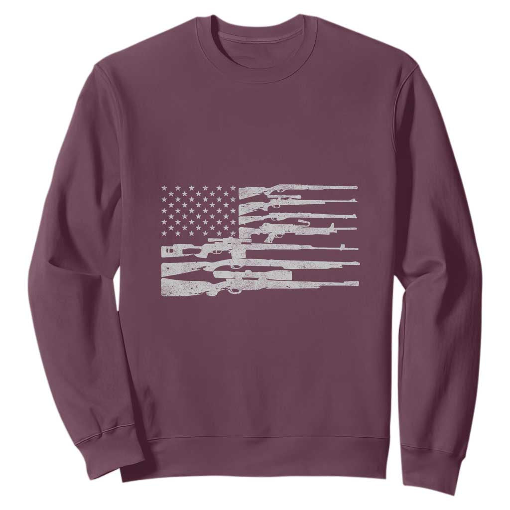 American Flag Rifle Firearm Sweatshirt Machine Guns 2A TS02 Maroon Print Your Wear