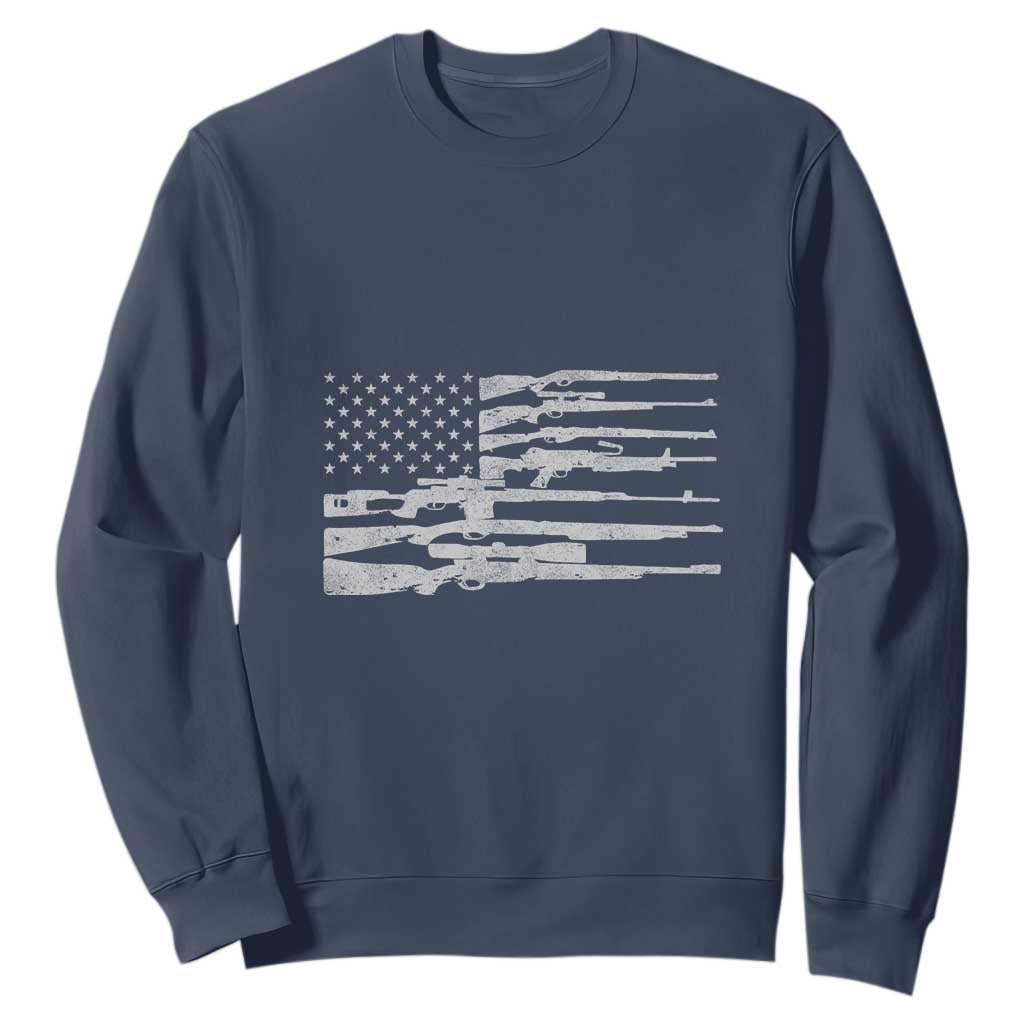 American Flag Rifle Firearm Sweatshirt Machine Guns 2A TS02 Navy Print Your Wear
