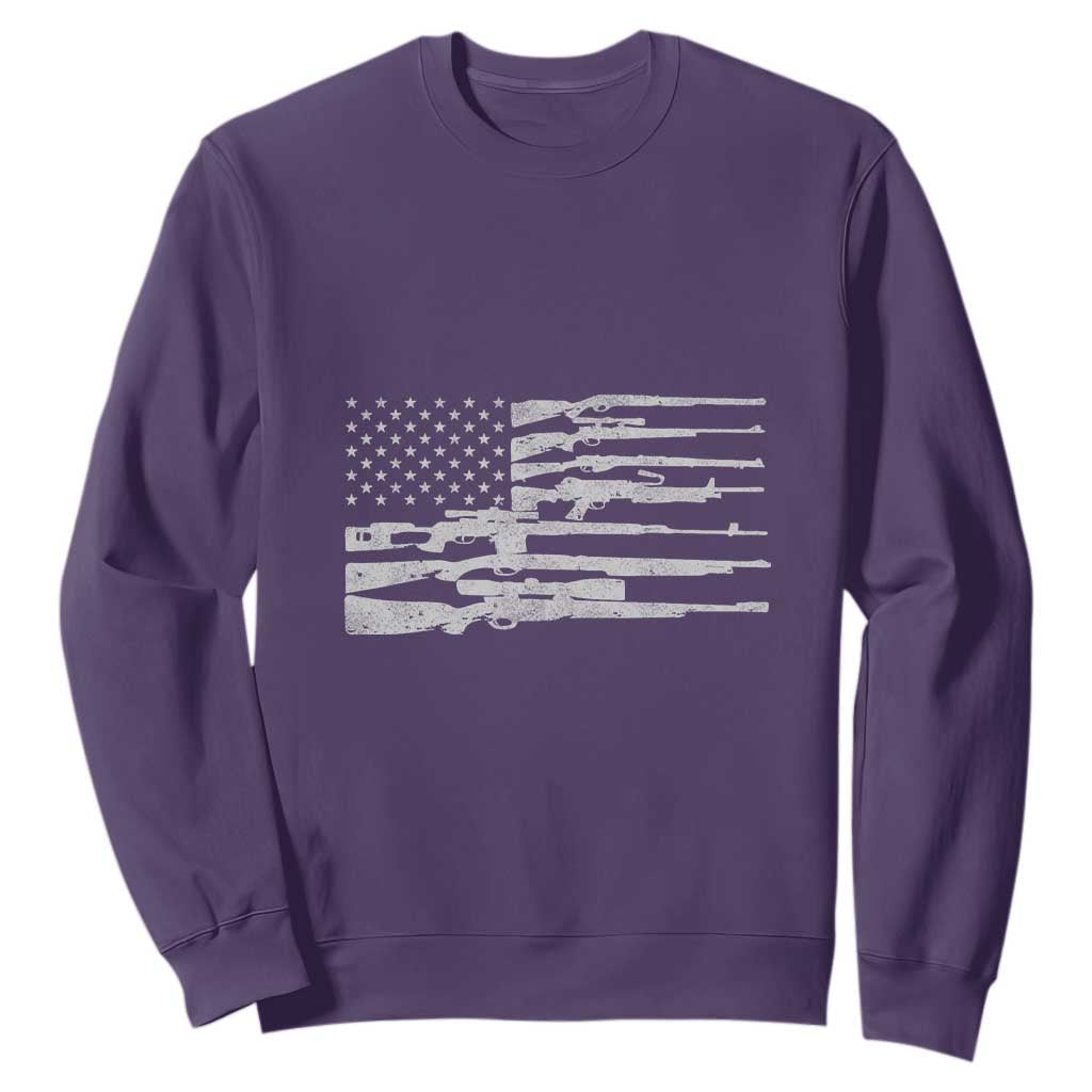 American Flag Rifle Firearm Sweatshirt Machine Guns 2A TS02 Purple Print Your Wear