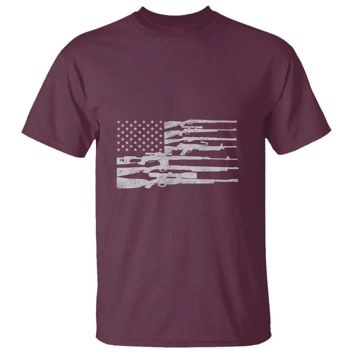 American Flag Rifle Firearm T Shirt Machine Guns 2A TS02 Maroon Print Your Wear