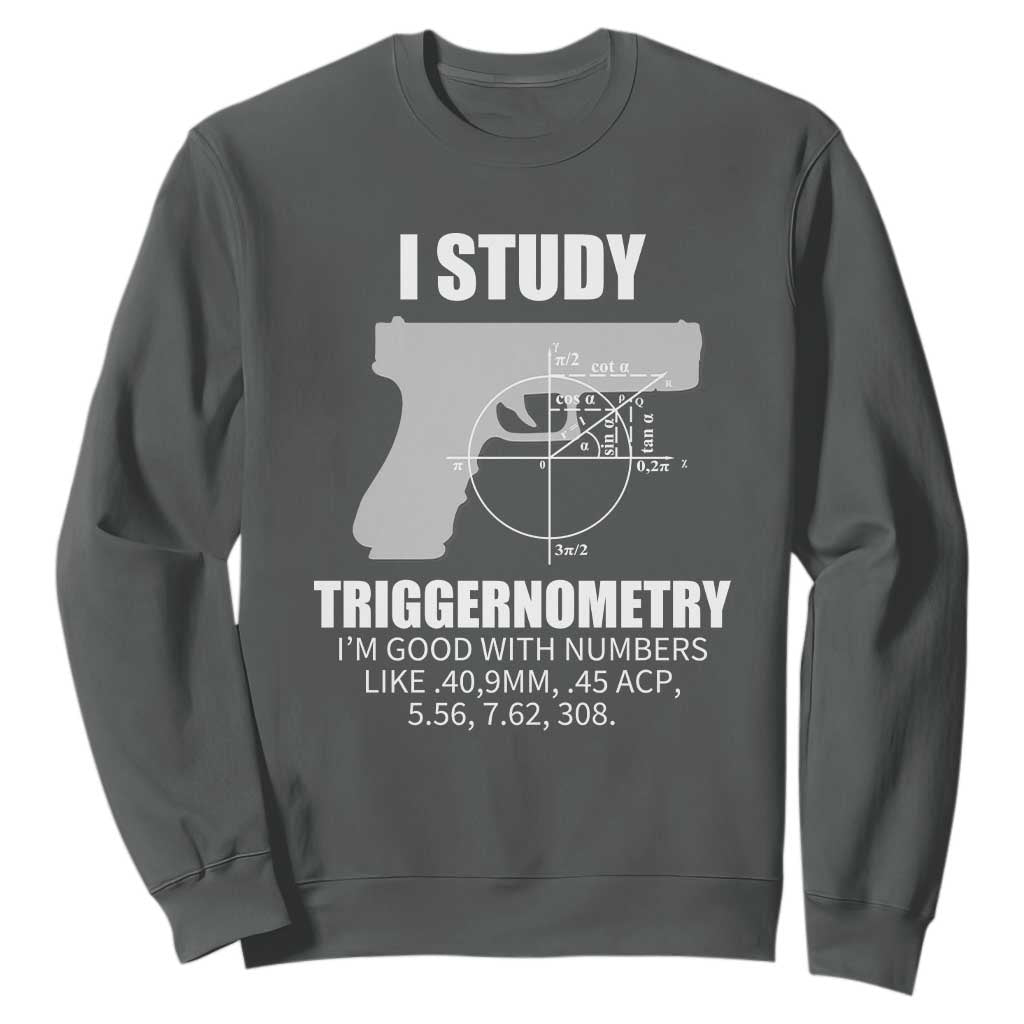 Funny Gun Owner Sweatshirt I Study Triggernometry I'm Good With Numbers 2nd Amendment Rights TS02 Dark Heather Print Your Wear