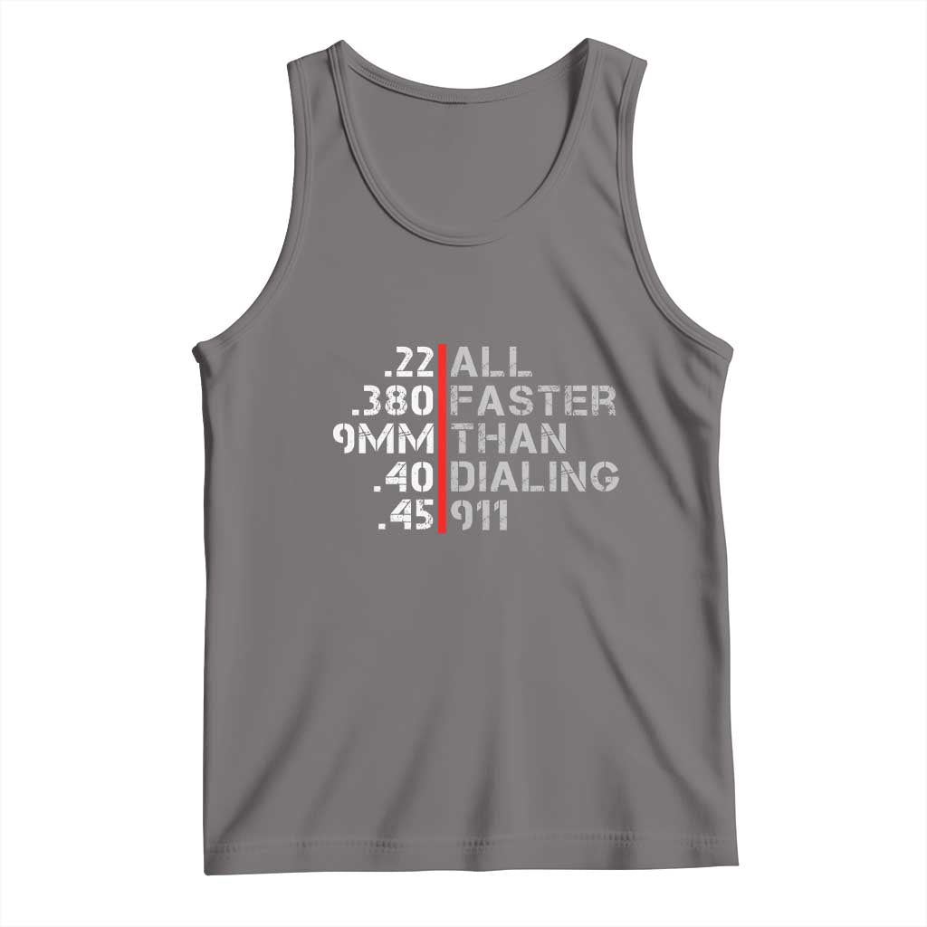 Funny Gun Owner Tank Top Faster Than Dialing 911 Bullet Diameter TS02 Deep Heather Print Your Wear