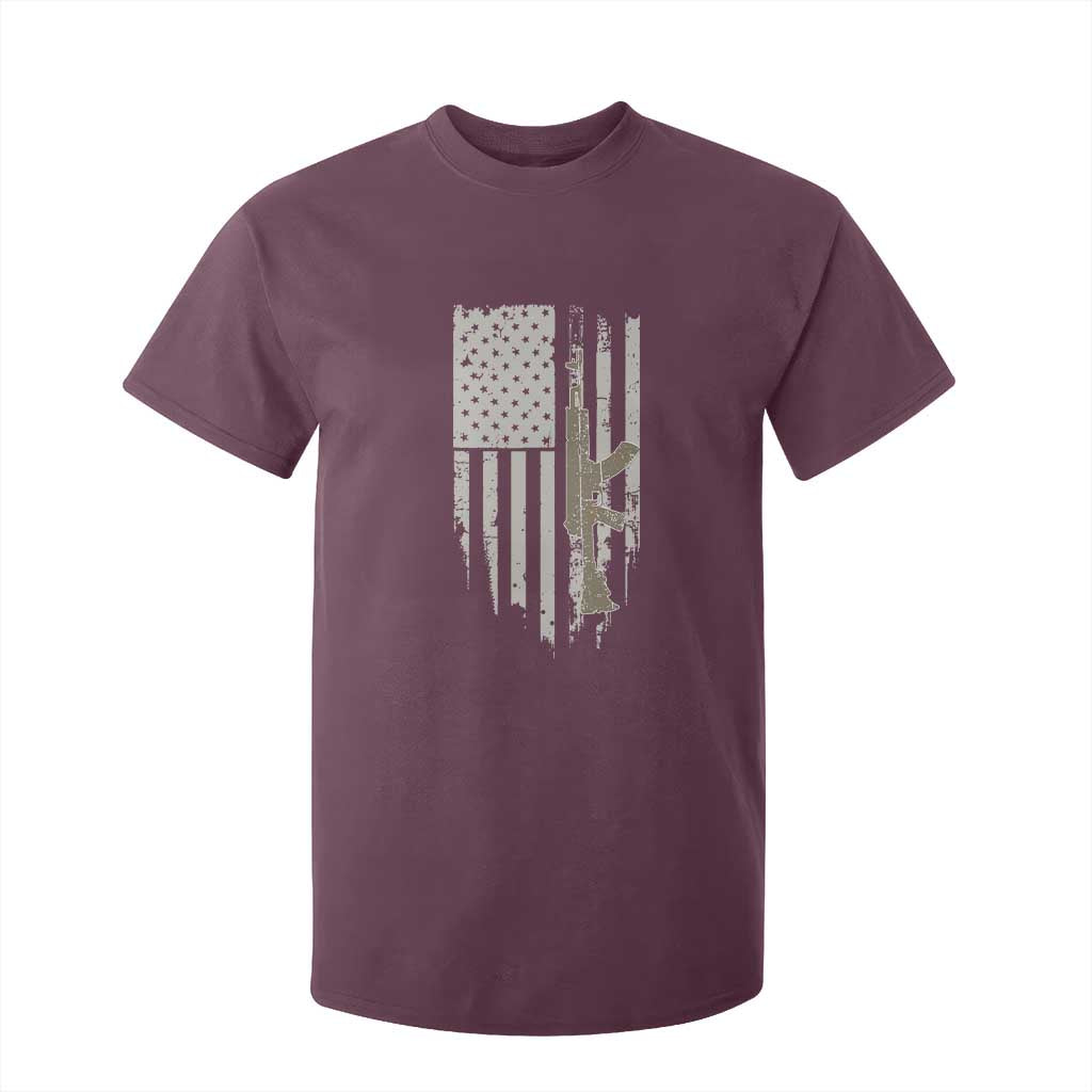 American Flag Second Amendment T Shirt For Kid Guns Weapons Rifles 2A Amendment Fathers Day US Flag TS02 Maroon Print Your Wear