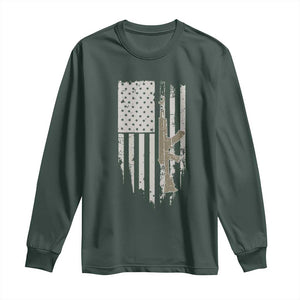 American Flag Second Amendment Long Sleeve Shirt Guns Weapons Rifles 2A Amendment Fathers Day US Flag TS02 Dark Forest Green Print Your Wear