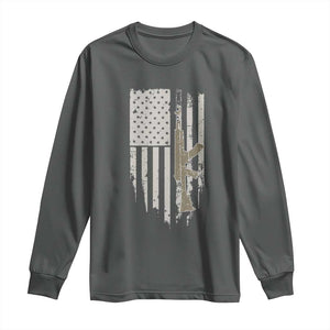 American Flag Second Amendment Long Sleeve Shirt Guns Weapons Rifles 2A Amendment Fathers Day US Flag TS02 Dark Heather Print Your Wear