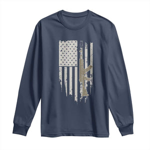 American Flag Second Amendment Long Sleeve Shirt Guns Weapons Rifles 2A Amendment Fathers Day US Flag TS02 Navy Print Your Wear