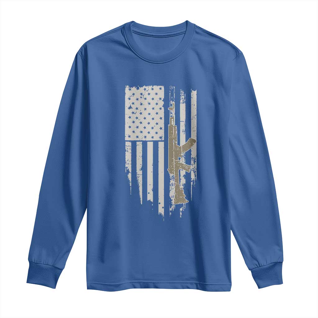 American Flag Second Amendment Long Sleeve Shirt Guns Weapons Rifles 2A Amendment Fathers Day US Flag TS02 Royal Blue Print Your Wear