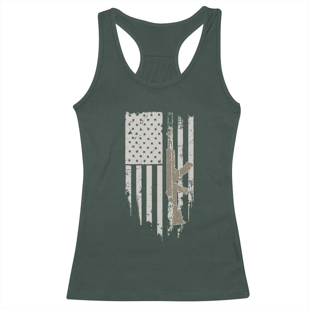 American Flag Second Amendment Racerback Tank Top Guns Weapons Rifles 2A Amendment Fathers Day US Flag TS02 Dark Forest Green Print Your Wear