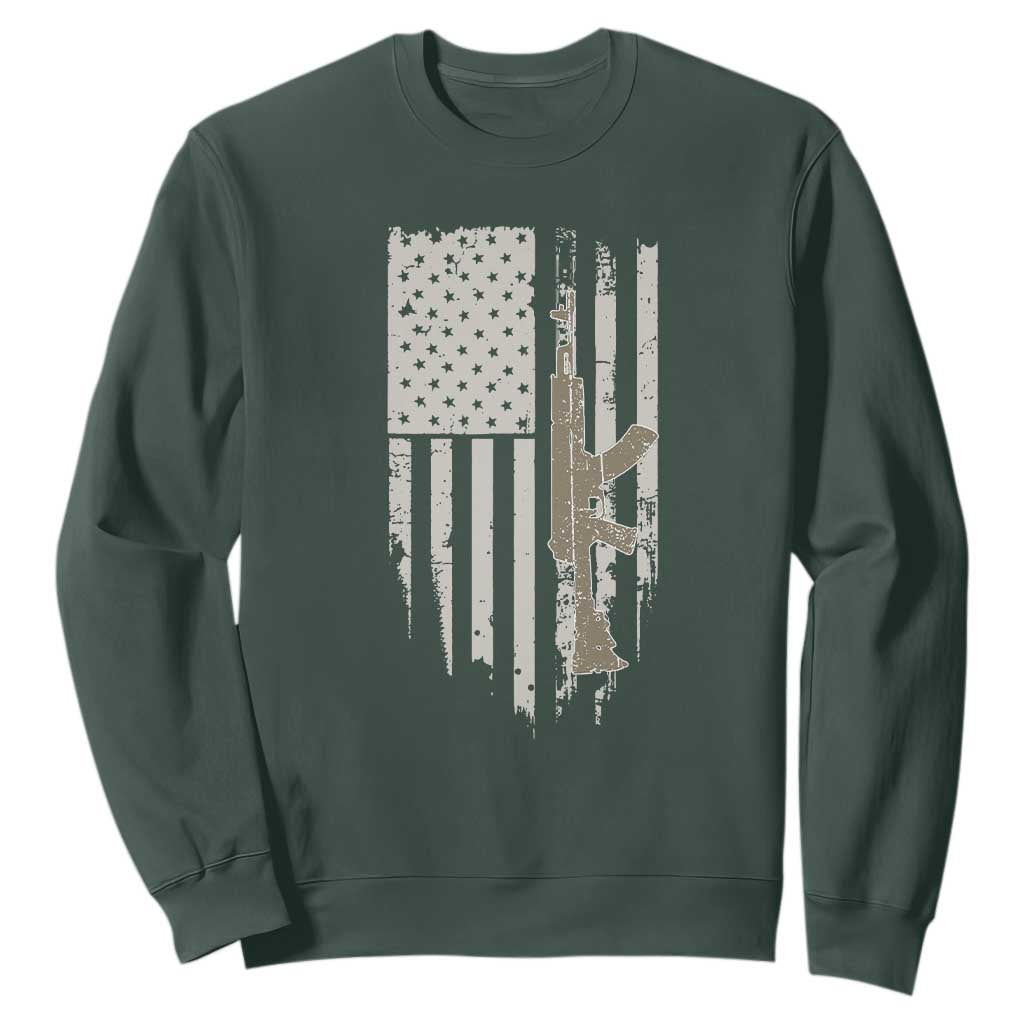 American Flag Second Amendment Sweatshirt Guns Weapons Rifles 2A Amendment Fathers Day US Flag TS02 Dark Forest Green Print Your Wear