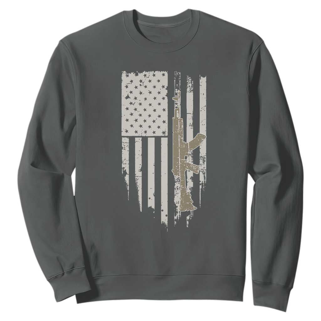 American Flag Second Amendment Sweatshirt Guns Weapons Rifles 2A Amendment Fathers Day US Flag TS02 Dark Heather Print Your Wear