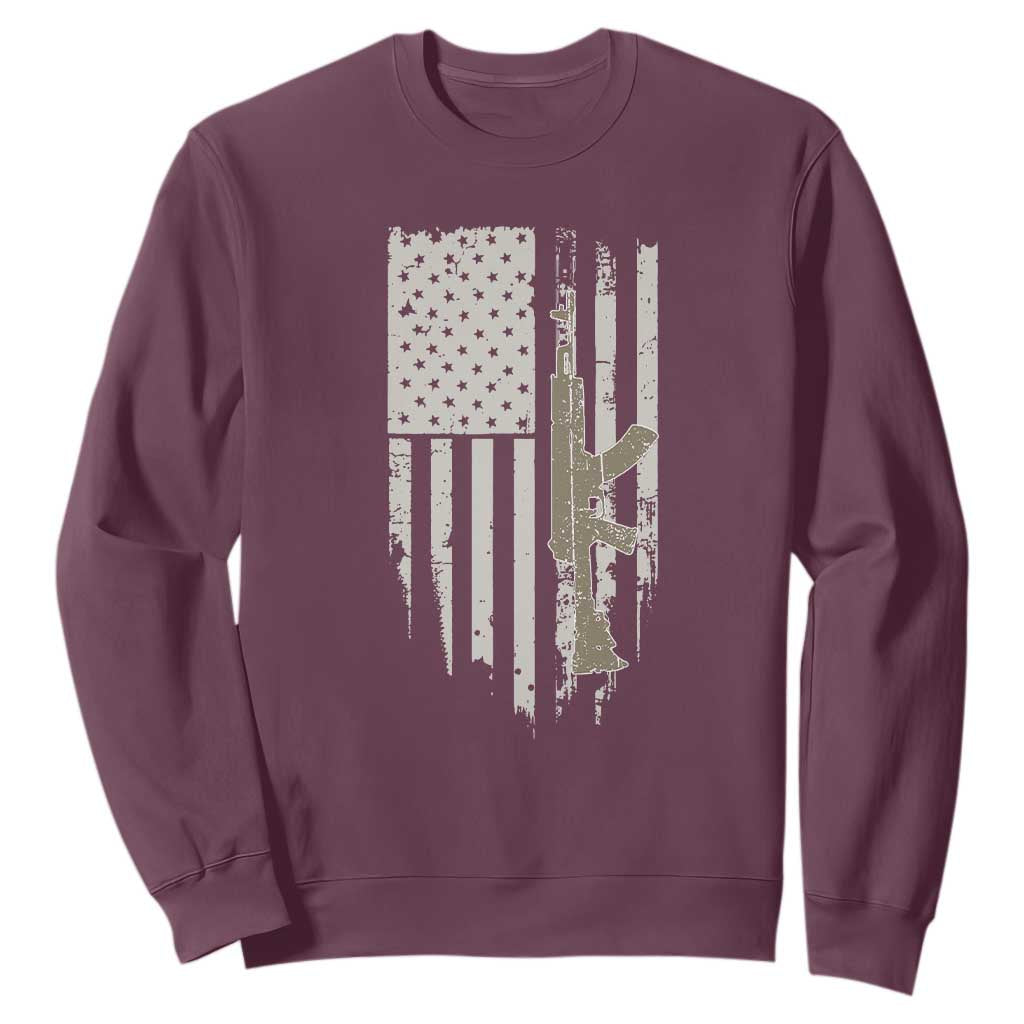 American Flag Second Amendment Sweatshirt Guns Weapons Rifles 2A Amendment Fathers Day US Flag TS02 Maroon Print Your Wear