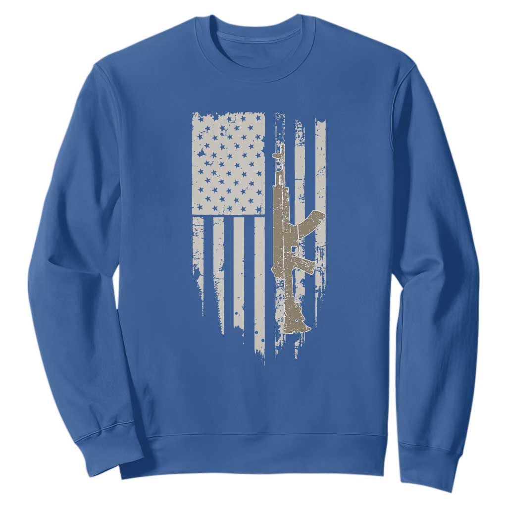 American Flag Second Amendment Sweatshirt Guns Weapons Rifles 2A Amendment Fathers Day US Flag TS02 Royal Blue Print Your Wear