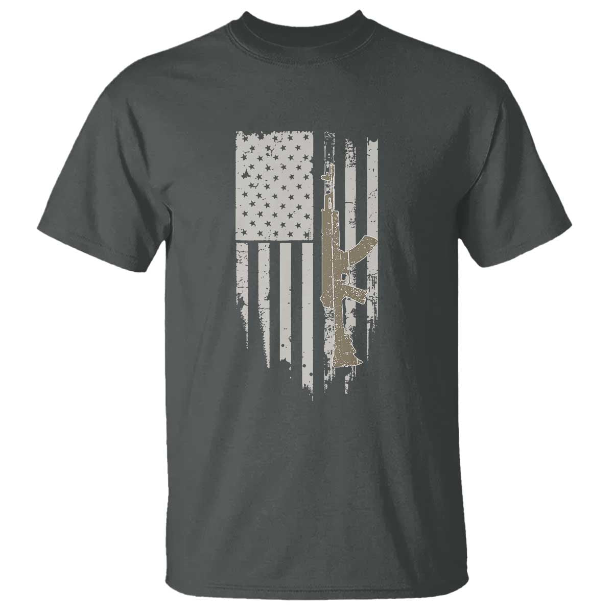 American Flag Second Amendment T Shirt Guns Weapons Rifles 2A Amendment Fathers Day US Flag TS02 Dark Heather Print Your Wear