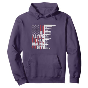 Funny Gun Lover Hoodie All Faster Than Dialing 911 Bullets American Flag TS02 Purple Print Your Wear