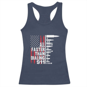 Funny Gun Lover Racerback Tank Top All Faster Than Dialing 911 Bullets American Flag TS02 Navy Print Your Wear