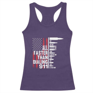 Funny Gun Lover Racerback Tank Top All Faster Than Dialing 911 Bullets American Flag TS02 Purple Print Your Wear