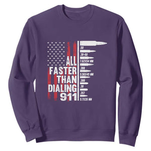 Funny Gun Lover Sweatshirt All Faster Than Dialing 911 Bullets American Flag TS02 Purple Print Your Wear