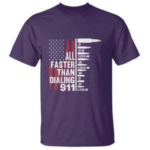 Funny Gun Lover T Shirt All Faster Than Dialing 911 Bullets American Flag TS02 Purple Print Your Wear