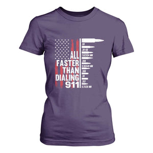 Funny Gun Lover T Shirt For Women All Faster Than Dialing 911 Bullets American Flag TS02 Purple Print Your Wear