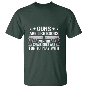 Funny Gun Lover T Shirt Guns Are Like Boobs Titties Joke Pistol TS02 Dark Forest Green Print Your Wear