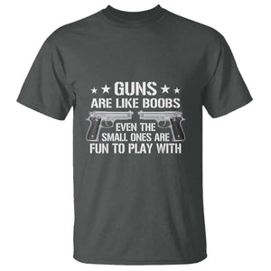 Funny Gun Lover T Shirt Guns Are Like Boobs Titties Joke Pistol TS02 Dark Heather Print Your Wear