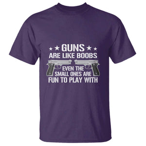 Funny Gun Lover T Shirt Guns Are Like Boobs Titties Joke Pistol TS02 Purple Print Your Wear