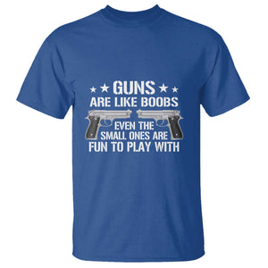 Funny Gun Lover T Shirt Guns Are Like Boobs Titties Joke Pistol TS02 Royal Blue Print Your Wear