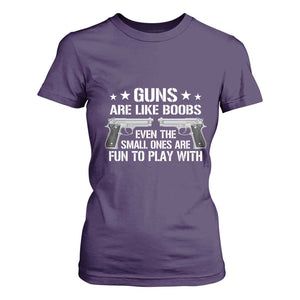 Funny Gun Lover T Shirt For Women Guns Are Like Boobs Titties Joke Pistol TS02 Purple Print Your Wear