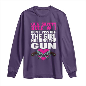 Funny Gun Girls Long Sleeve Shirt Gun Safety Rule Don't Piss Of The Girl Holding The Gun Owner TS02 Purple Print Your Wear