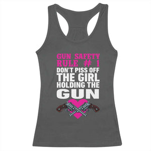 Funny Gun Girls Racerback Tank Top Gun Safety Rule Don't Piss Of The Girl Holding The Gun Owner TS02 Dark Heather Print Your Wear