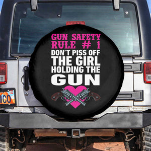 Funny Gun Girls Spare Tire Cover Gun Safety Rule Don't Piss Of The Girl Holding The Gun Owner TS02 No hole Black Print Your Wear