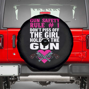 Funny Gun Girls Spare Tire Cover Gun Safety Rule Don't Piss Of The Girl Holding The Gun Owner TS02 Black Print Your Wear