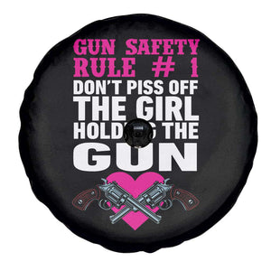 Funny Gun Girls Spare Tire Cover Gun Safety Rule Don't Piss Of The Girl Holding The Gun Owner TS02 Print Your Wear