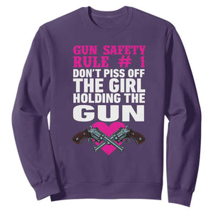 Funny Gun Girls Sweatshirt Gun Safety Rule Don't Piss Of The Girl Holding The Gun Owner TS02 Purple Print Your Wear