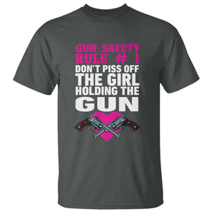 Funny Gun Girls T Shirt Gun Safety Rule Don't Piss Of The Girl Holding The Gun Owner TS02 Dark Heather Print Your Wear