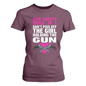 Funny Gun Girls T Shirt For Women Gun Safety Rule Don't Piss Of The Girl Holding The Gun Owner TS02 Maroon Print Your Wear